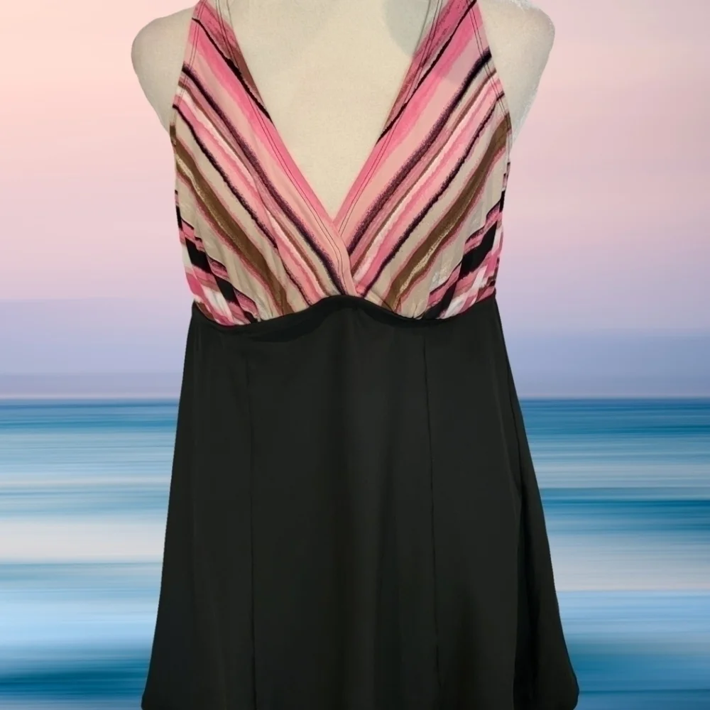 SUIT Yourself Swim Dress Black With Striped Cross Top Size 10